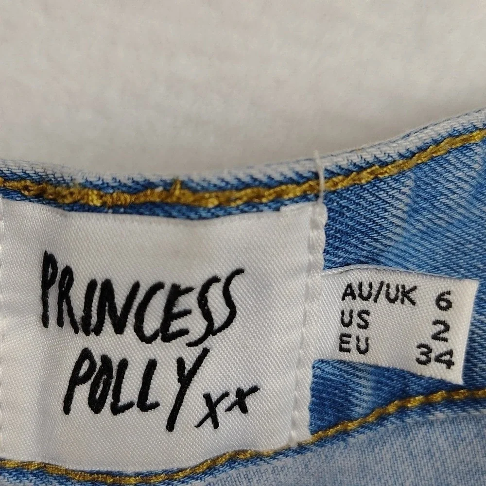 Princess Polly High Waisted Denim Shorts Light Wash Blue Cuffed‎ Size US 2 EU 34